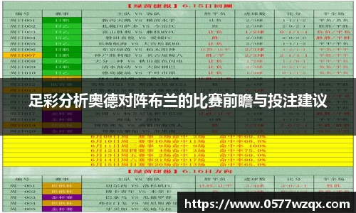 足彩分析奥德对阵布兰的比赛前瞻与投注建议