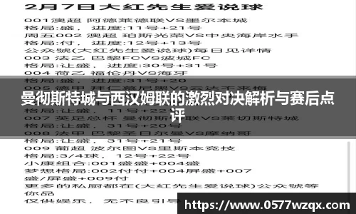 曼彻斯特城与西汉姆联的激烈对决解析与赛后点评